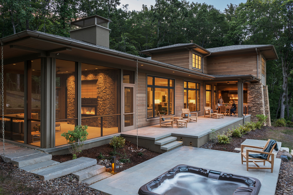 Wood And Stone Residence In The United States Simple Shapes With