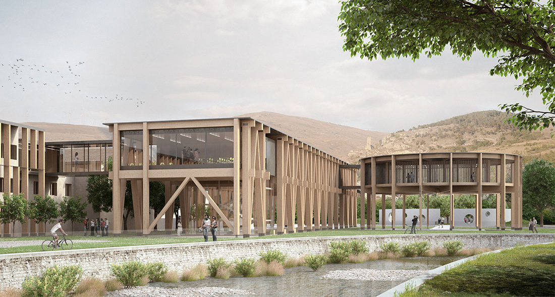 Projet pour l'école dans les Abruzzes. Expansion architecturale orientée vers le paysage
