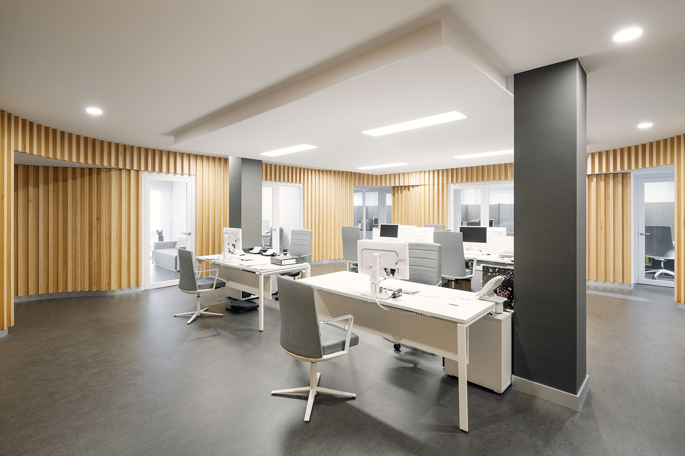 Office company with wooden walls
