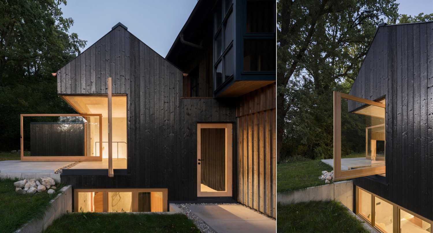 Casa con facciata in legno carbonizzato