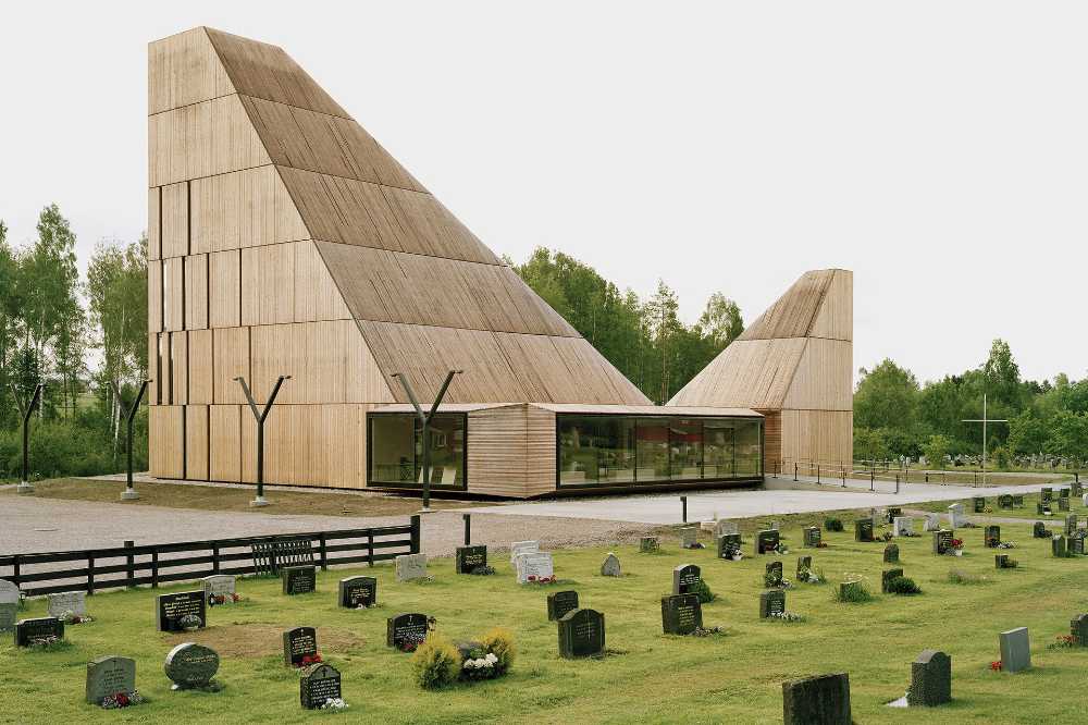 Wooden church with contemporary shapes