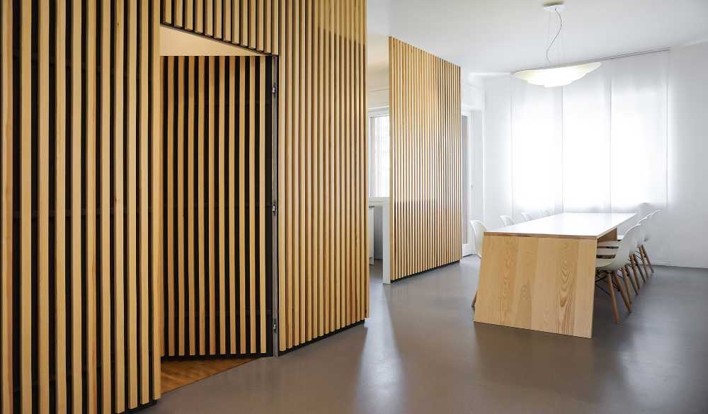 Interior apartment with wooden slats